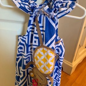 Mudpie Ruffle Blue Dress with Monkey